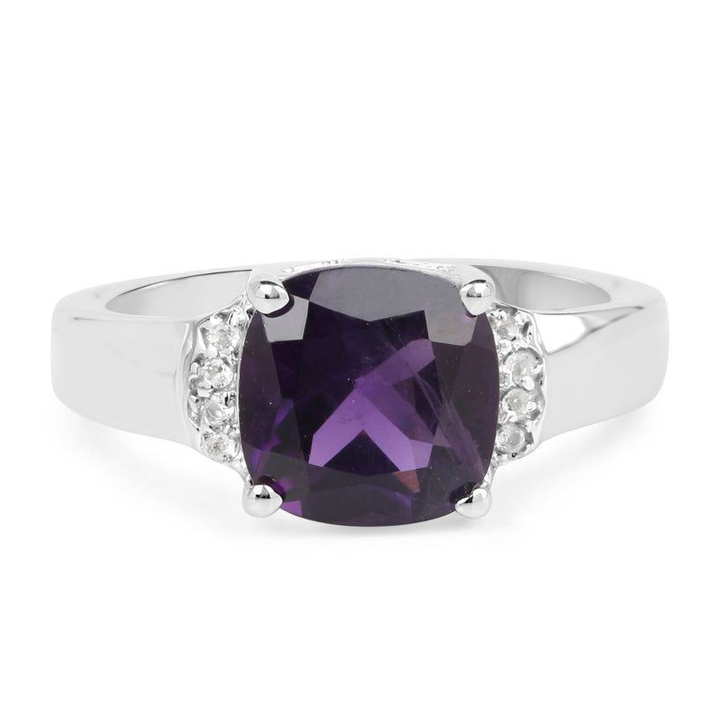 1.84 Carat Genuine Amethyst & White Topaz .925 Sterling Silver Ring