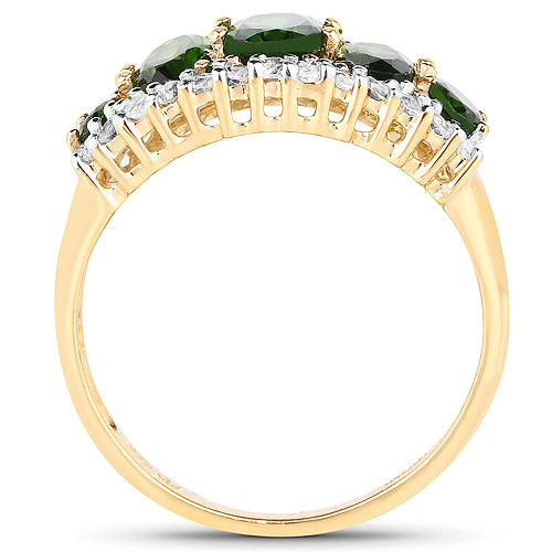 18K Yellow Gold Plated 2.70 Carat Genuine Chrome Diopside and White Topaz .925 Sterling Silver Ring