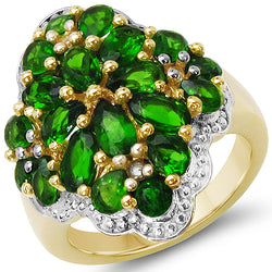 14K Yellow Gold Plated 3.49 Carat Genuine Chrome Diopside & White Topaz .925 Sterling Silver Ring