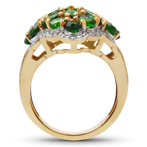 14K Yellow Gold Plated 3.49 Carat Genuine Chrome Diopside & White Topaz .925 Sterling Silver Ring