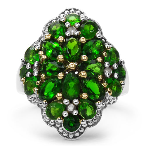 14K Yellow Gold Plated 3.49 Carat Genuine Chrome Diopside & White Topaz .925 Sterling Silver Ring