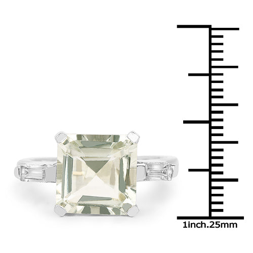4.76 Carat Genuine Green Amethyst & White Topaz .925 Sterling Silver Ring