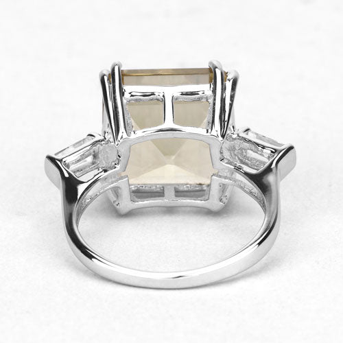 11.45 Carat Genuine Lemon Quartz and White Topaz .925 Sterling Silver Ring