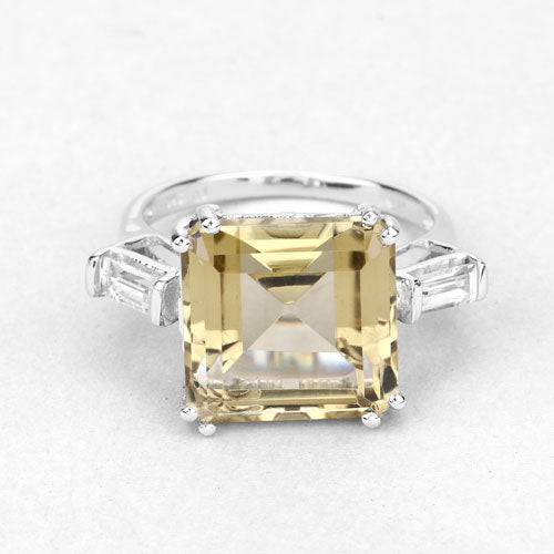 11.45 Carat Genuine Lemon Quartz and White Topaz .925 Sterling Silver Ring
