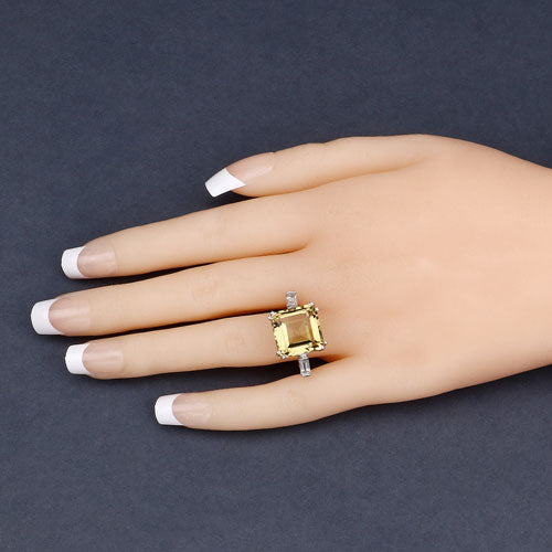 11.45 Carat Genuine Lemon Quartz and White Topaz .925 Sterling Silver Ring