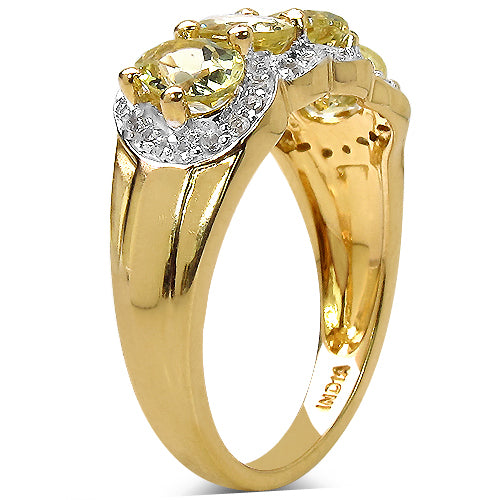 14K Yellow Gold Plated 1.78 Carat Genuine Yellow Beryl & White Topaz .925 Sterling Silver Ring