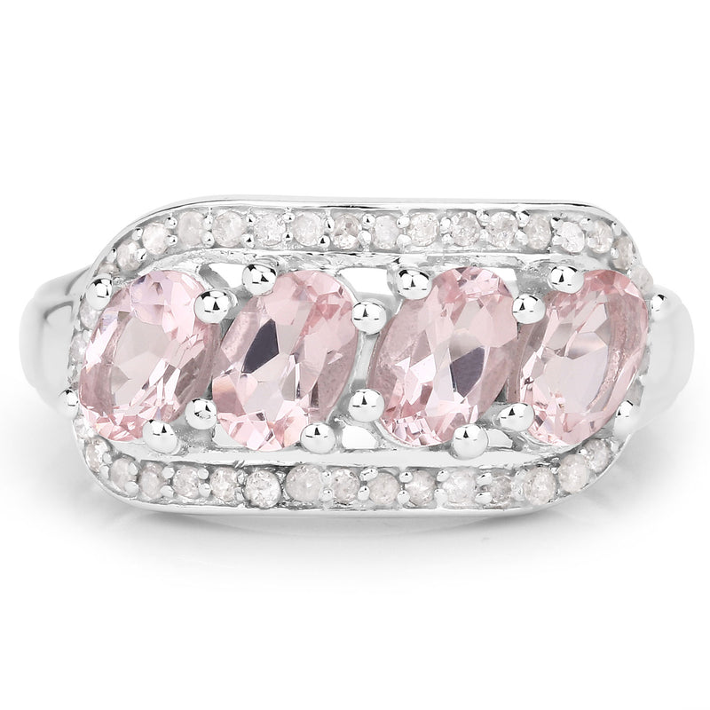 1.66 Carat Genuine Morganite and White Diamond .925 Sterling Silver Ring