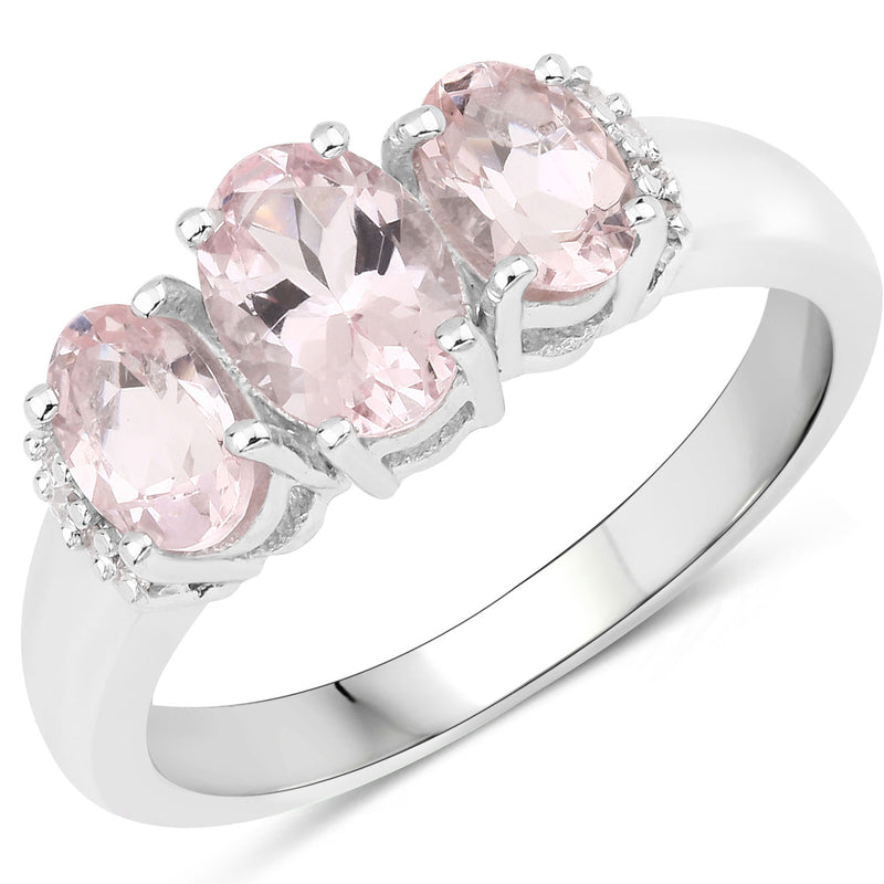1.46 Carat Genuine Morganite and White Diamond .925 Sterling Silver Ring