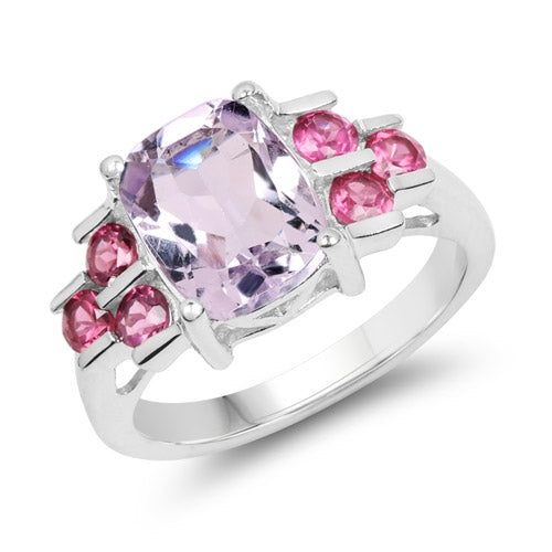 3.18 Carat Genuine Pink Amethyst and Rhodolite .925 Sterling Silver Ring