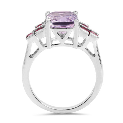 3.18 Carat Genuine Pink Amethyst and Rhodolite .925 Sterling Silver Ring
