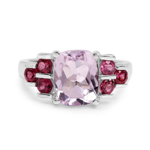 3.18 Carat Genuine Pink Amethyst and Rhodolite .925 Sterling Silver Ring
