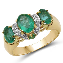 14K Yellow Gold Plated 1.85 Carat Genuine Emerald .925 Sterling Silver Ring