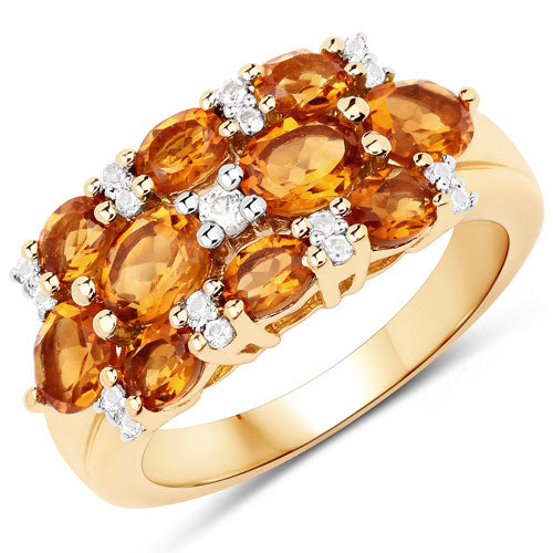 14K Yellow Gold Plated 2.48 Carat Genuine Citrine & White Topaz .925 Sterling Silver Ring