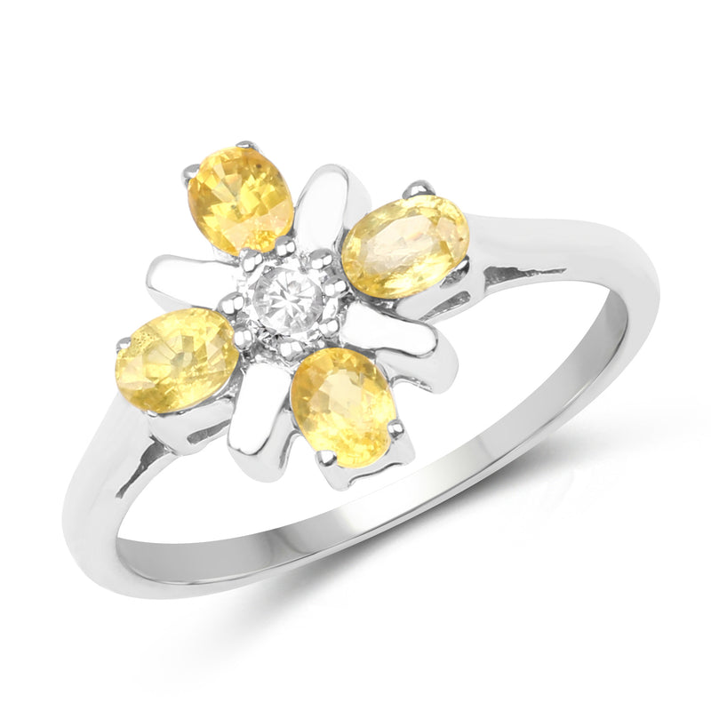 1.02 Carat Genuine Yellow Sapphire & White Sapphire .925 Sterling Silver Ring