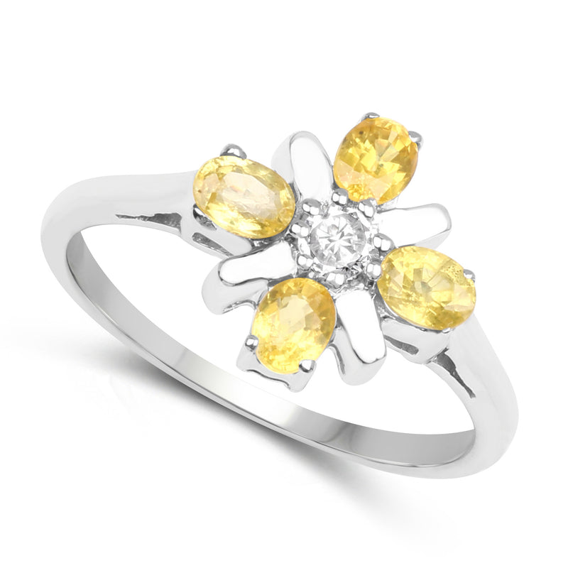 1.02 Carat Genuine Yellow Sapphire & White Sapphire .925 Sterling Silver Ring