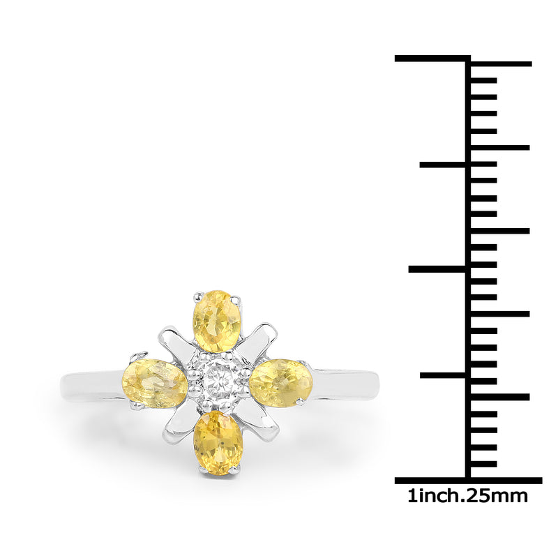 1.02 Carat Genuine Yellow Sapphire & White Sapphire .925 Sterling Silver Ring