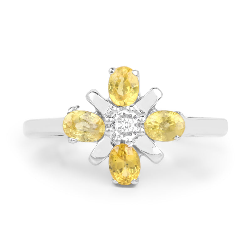 1.02 Carat Genuine Yellow Sapphire & White Sapphire .925 Sterling Silver Ring