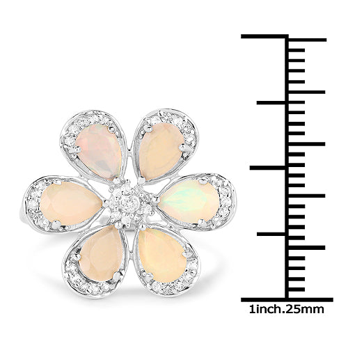 1.71 Carat Genuine Ethiopian Opal and White Topaz .925 Sterling Silver Ring Ring