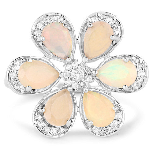 1.71 Carat Genuine Ethiopian Opal and White Topaz .925 Sterling Silver Ring Ring