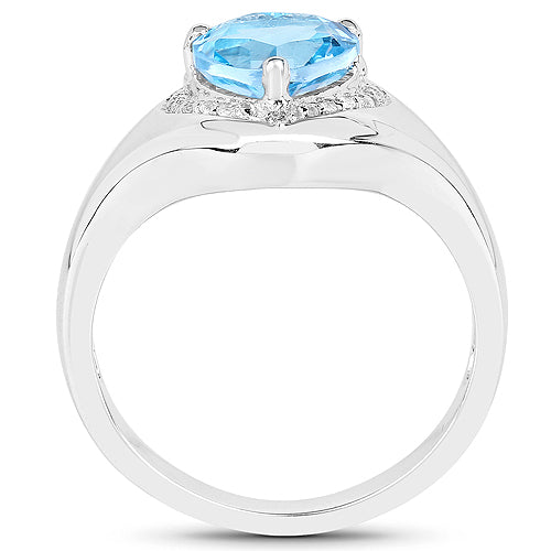 2.23 Carat Genuine Swiss Blue Topaz and White Topaz .925 Sterling Silver Ring