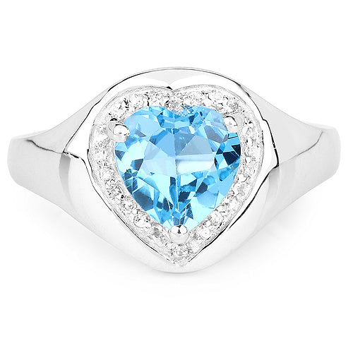2.23 Carat Genuine Swiss Blue Topaz and White Topaz .925 Sterling Silver Ring