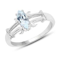 0.44 Carat Genuine Aquamarine .925 Sterling Silver Ring