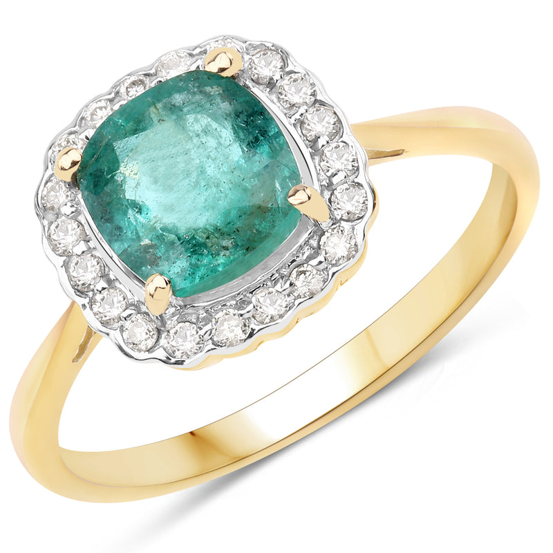 1.86 Carat Genuine Zambian Emerald and White Diamond 14K Yellow Gold Ring