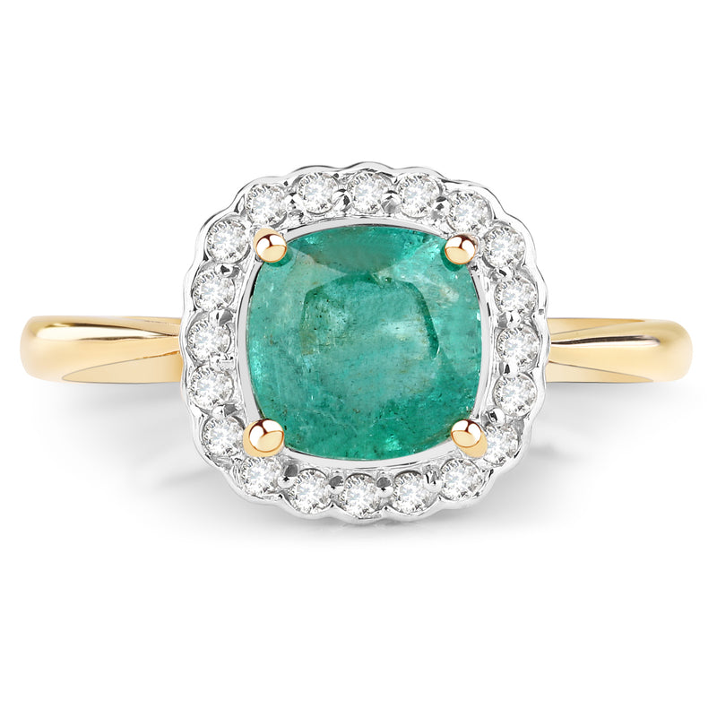 1.86 Carat Genuine Zambian Emerald and White Diamond 14K Yellow Gold Ring