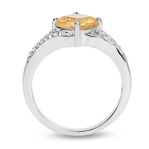 1.32 Carat Genuine Citrine and White Topaz .925 Sterling Silver Ring