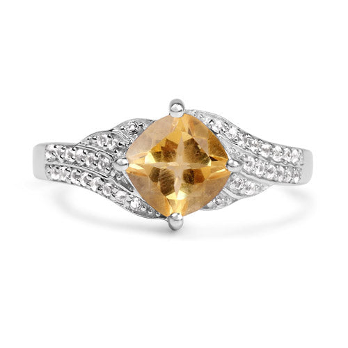 1.32 Carat Genuine Citrine and White Topaz .925 Sterling Silver Ring