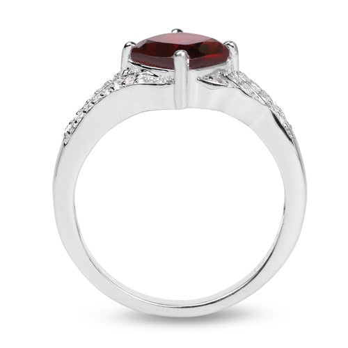 1.67 Carat Genuine Garnet and White Topaz .925 Sterling Silver Ring