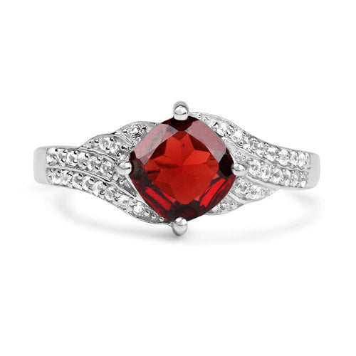 1.67 Carat Genuine Garnet and White Topaz .925 Sterling Silver Ring