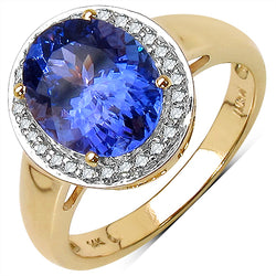 2.80 Carat Genuine Tanzanite & White Diamond 14K Yellow Gold Ring