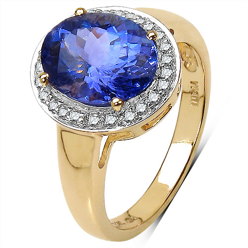 2.80 Carat Genuine Tanzanite & White Diamond 14K Yellow Gold Ring