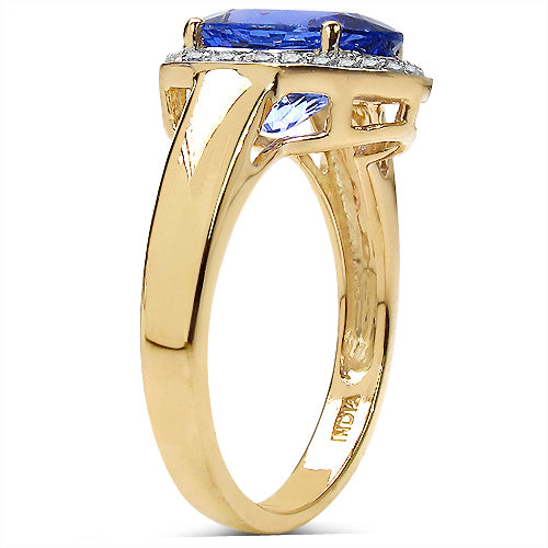 2.80 Carat Genuine Tanzanite & White Diamond 14K Yellow Gold Ring