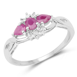 0.64 Carat Genuine Ruby and White Diamond .925 Sterling Silver Ring