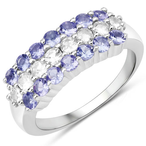 1.62 Carat Genuine Tanzanite and White Topaz .925 Sterling Silver Ring