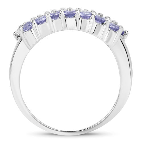 1.62 Carat Genuine Tanzanite and White Topaz .925 Sterling Silver Ring