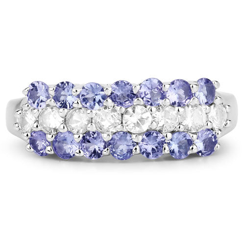 1.62 Carat Genuine Tanzanite and White Topaz .925 Sterling Silver Ring
