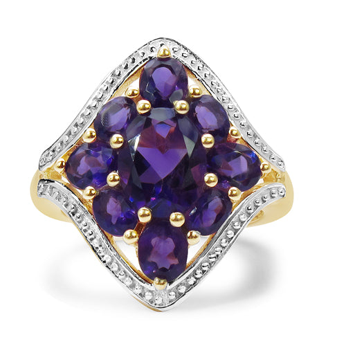 14K Yellow Gold Plated 3.80 Carat Genuine Amethyst .925 Sterling Silver Ring
