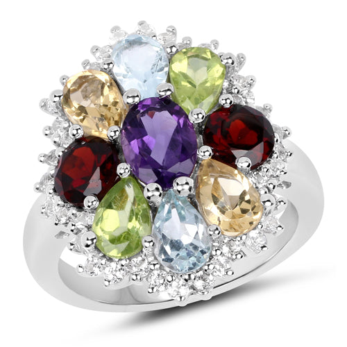 5.29 Carat Genuine Multi Stones .925 Sterling Silver Ring