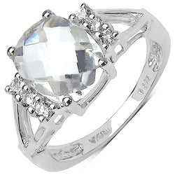 2.54 Carat Genuine Crystal Quartz & White Topaz .925 Sterling Silver Ring