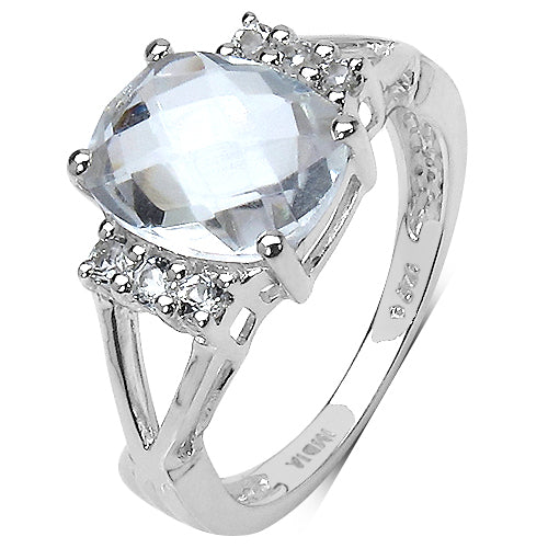 2.54 Carat Genuine Crystal Quartz & White Topaz .925 Sterling Silver Ring