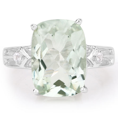 5.36 Carat Genuine Green Amethyst and White Topaz .925 Sterling Silver Ring