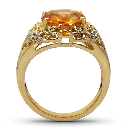 14K Yellow Gold Plated 3.77 Carat Genuine Golden Citrine & White Topaz .925 Sterling Silver Ring