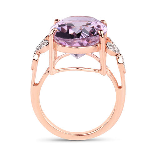 18K Rose Gold Plated 10.50 Carat Genuine Pink Amethyst and White Topaz .925 Sterling Silver Ring
