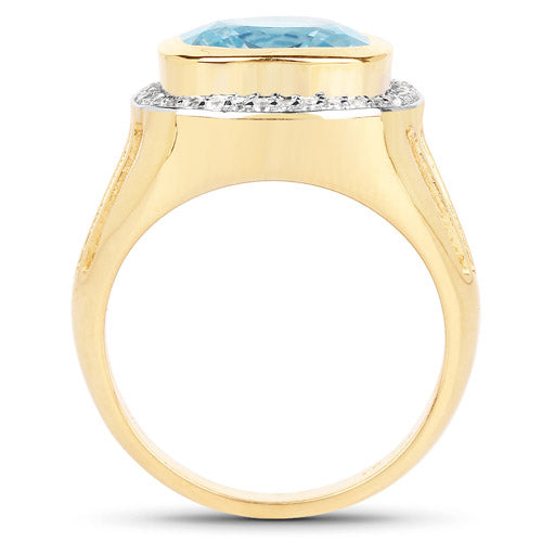 14K Yellow Gold Plated 4.64 Carat Genuine Blue Topaz and White Topaz .925 Sterling Silver Ring