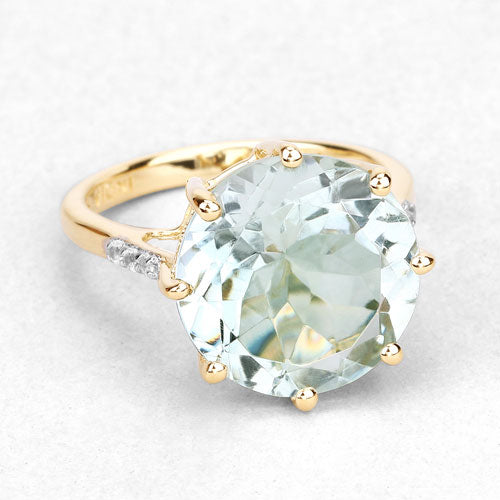 7.64 Carat Genuine Green Amethyst and White Topaz .925 Sterling Silver Ring