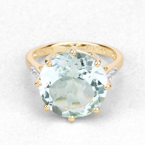 7.64 Carat Genuine Green Amethyst and White Topaz .925 Sterling Silver Ring