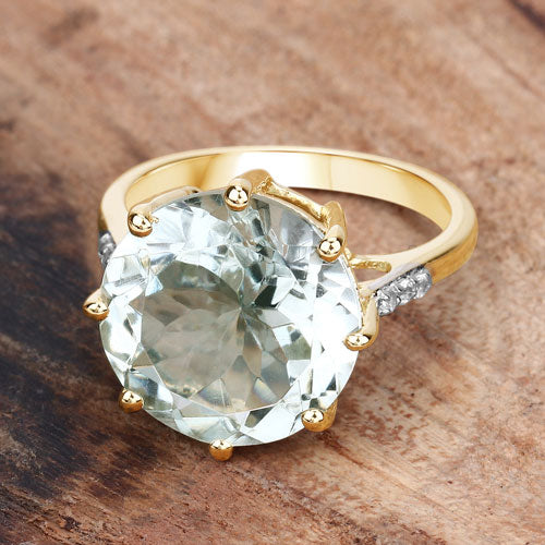 7.64 Carat Genuine Green Amethyst and White Topaz .925 Sterling Silver Ring